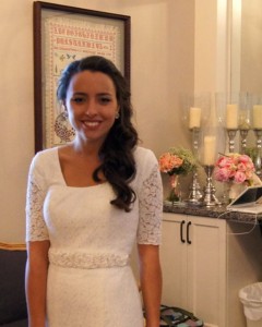 Happy bride in Bride's room at Utah wedding venue