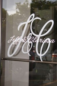 Personalized window decals of bride and groom