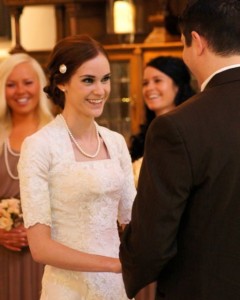 Happy bride during ceremony.
