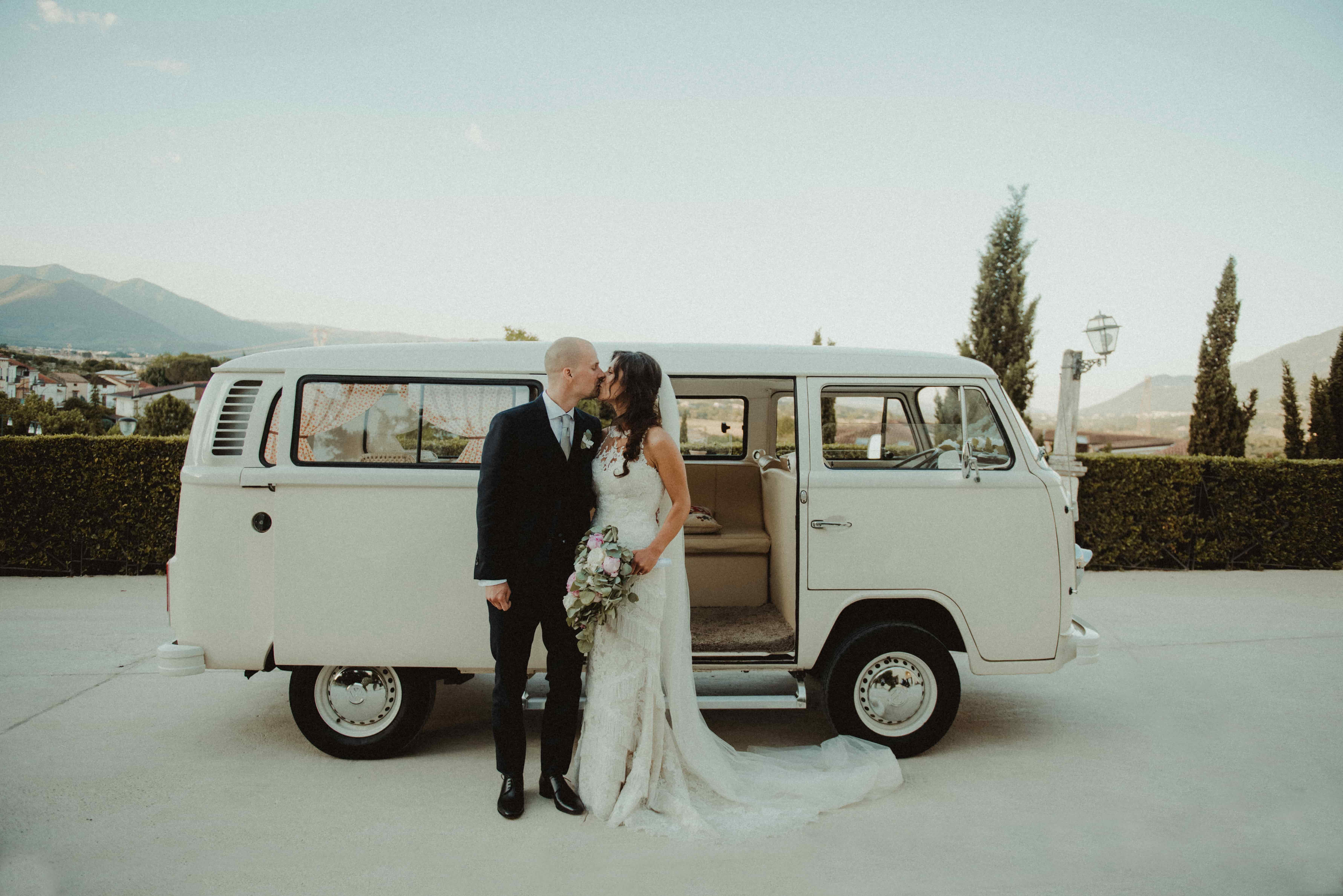 wedding couple limousine VW wagon